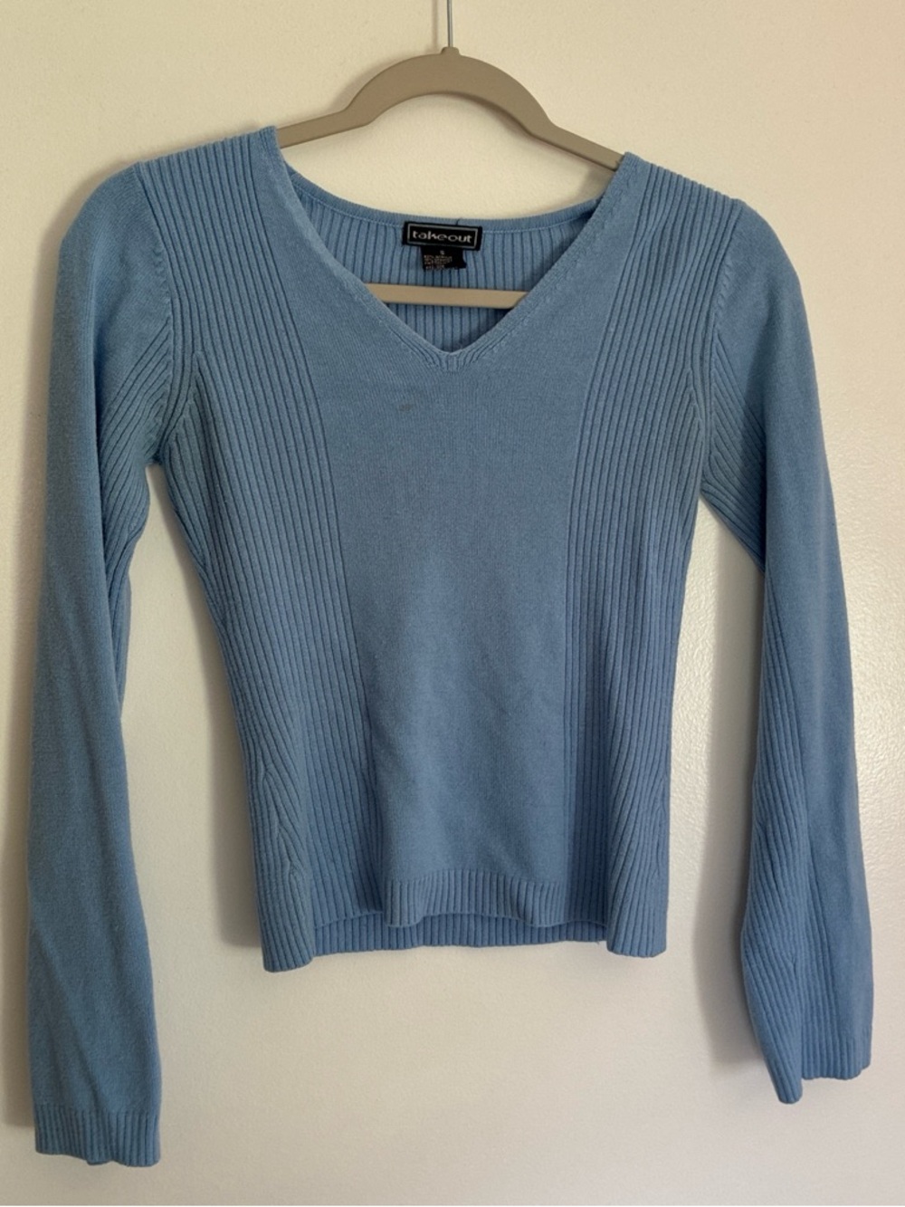 Takeout Light Blue Ribbed Knit Top
